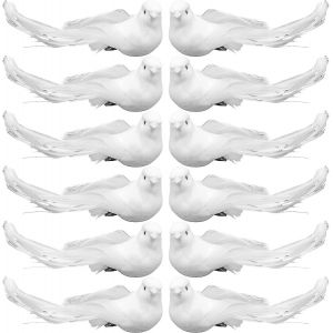 12 Pcs Aritificial Oiseaux Blancs Avec Des Clips De L'Arbre De No&euml;l De Mariage Couronne D'Ornement - Neuf