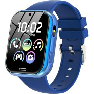Montre Connect&eacute;e Enfant - Smartwatch T&eacute;l&eacute;phone Pour Fille Gar&ccedil;on avec Appel SOS, R&eacute;veil, 19 Jeux, Montre Intelligente Enfants de 4 &agrave; 12 Ans Cadeau avec Musique, Appareil Photo, Lampe Poche, Bleu - Neuf