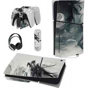Eryi-Autocollant Protection Pour Ps5 Slim Standard Console, Sticker Skin Pour Ps5 Manette & Télécommande & Casque & Station De Charge,Disc Edition-Dragon Esprit Encre - Neuf