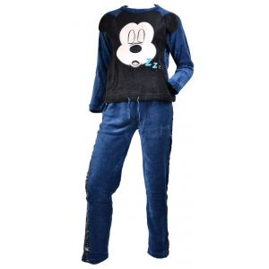 Pyjama Femme Minnie En Coton -Chaleur,Douceur Et Confort- Mickey Hs3565 Bleu Polaire - Neuf