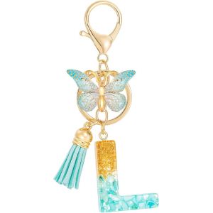 Kal-Initiale Letter Keychains Porte Cl&eacute; Lettre N,Alphabet Initial Keyring Pendentif,Vert Feuille D'or Key Ring - Neuf