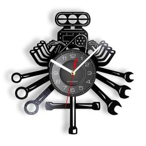 Horloge murale d'outils de r&eacute;paration de voiture personnalis&eacute;s avec des lumi&egrave;res LED,Homme Garage Panneau Mural D&eacute;cor Cadeau,P&egrave;re - Neuf