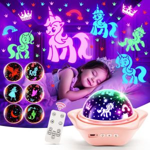 Veilleuse B&eacute;b&eacute;, 6 Films Veilleuse Enfant, 15 Couleurs 90 Lumi&egrave;res Lampe De Chevet Enfant,2400mah Lumiere Licorne Chambre Lampe Projecteur,Kawaii Deco Chambre Bebe - Neuf