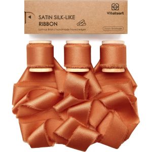 Ruban De Satin &Agrave; Franges Terre Cuite 2.5 Cm X 13.7 M, Ruban Tissu Fait Main Pour Emballage Cadeau, Bouquets De Mariage, D&eacute;corations De F&ecirc;te - Neuf