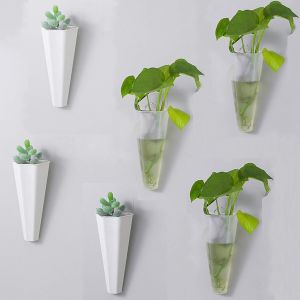 NouvelHorizonstore-6 Pcs Pot Plante Mural Plastique g&eacute;om&eacute;trique, Mini Succulent Planter Vase Fleur Artificielle pour D&eacute;coration Murale, 15 x 7cm, D&eacute;corations d'int&eacute;rieur - Neuf