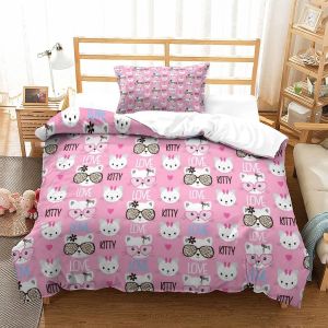 Hello Kitty Housse De Couette D Imprim&iquest;&iquest; De Pink Dessin&pound;&not;Parure De Lit Housses De Couettes Microfibre Avec Fermeture &iquest;&iquest;Clair,Parure De Couette Imprim&iquest;&iquest; Av - Neuf