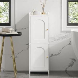 SUBZONAL-Meuble de Salle de Bain, Armoire &agrave; Papier Toilette &Eacute;troit, Meuble d'angle avec 2 Portes et &Eacute;tag&egrave;re R&eacute;glable, Organisateur de Salle de Bain pour Les Petits Espaces, Blanc BC19913X - Neuf