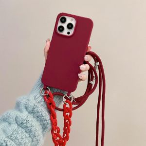 KAL-Cha&icirc;ne De T&eacute;l&eacute;phone Portable Pour Iphone 12 Pro/12 - Avec Cordon De Protection Transparent - R&eacute;sistant Aux Chocs - Cordon Avec &Eacute;tui &Agrave; Suspendre - Bordeaux - Neuf