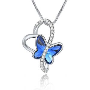 Asas-Collier Papillon Pour Femmes,Collier Pendentif C?ur Argent Cristal Bleu,Bijoux Valentines Fête Des Mères Cadeaux De Noël Pour Femmes - Neuf