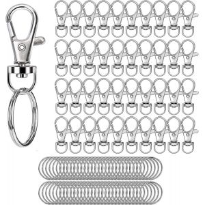 ERYI-Mousqueton Porte Clef Métal 80 Pc Anneaux Porte Clé,Porte-Clés Rotatif, Attache Porte Clé, Fermoir Mousqueton,Mousqueton Pivotant Keychain,Crochet Porte Clef Pour Bijoux Porte-Clé Gadget Diy Déc - Neuf