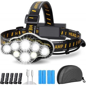 Eryi-Lampe Frontale Led Ultra Puissante,18000 Lumens 8 Led 8 Modes Lampe Frontale Led Rechargeable Usb 90° Réglable Ipx4 Étanche,Torches Frontales Parfait Pour Camping, Pêche, Cave, Jogging Et Randon - Neuf