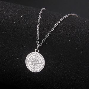 Skyrim Boussole Rond Pendentif Collier Femmes Hommes Acier Inoxydable Tour De Cou Cha&icirc;ne Hiphop &Eacute;toile Polaire Voile Voyage Bijoux Cadeau - Neuf