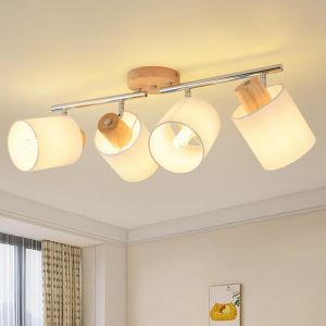 Plafonnier Bois 4 Spots,Spot De Plafond Orientable Led,Moderne Éclairage Luminaire Base E14 230v Murale Applique,Intérieur Lustre Lampe Pour Cuisine Salon,Chambre,Salle À Manger(Sans Ampoules) - Neuf