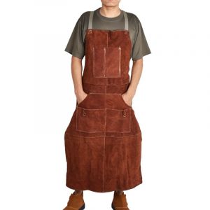 Tablier en cuir de vache &eacute;l&eacute;gant - Marron - Tablier de cuisine et de barbecue - Confortable et r&eacute;glable - Id&eacute;al en cadeau pour les hommes - Neuf