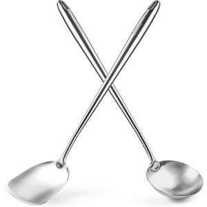 Senior-Spatule Et Louche Pour Po&ecirc;le Wok 43,5 Cm - Spatule Plancha Inox Et Louche Cuisine Inox Professionnel - Ustensiles De Cuisine Inox - Spatule Wok En Acier Inoxydable 304[L1689] - Neuf