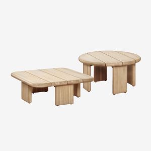 Ensemble De 2 Tables Basses En Bois D'acacia Famara Acacia Marron Clair - Neuf