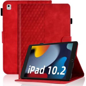 Kal-Coque Pour Ipad 10.2" Ipad 9ème/8ème/7ème Génération Housse Cuir Pu Etui Flip Case Treillis Avec Veille/Réveil Auto Multi-Angle Support Pour Ipad 10.2" 2021/2020/2019 - Rouge - Neuf