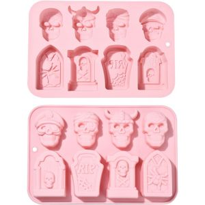 Lot De 2 Moules En Silicone En Forme De Cr&acirc;ne Et Pierre Tombale Pour La Cuisson De G&acirc;teaux,Savons,Muffins,Cheesecake,Brownie - Neuf