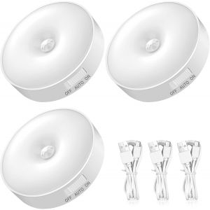 Fabur-3 Lampe Detecteur De Mouvement Interieur Rechargeable Par Usb Veilleuse Led Automatique Led Escalier Detecteur De Mouvement Pour Les Armoires Couloirs Cuisines Penderies Chambres À Coucher - Neuf
