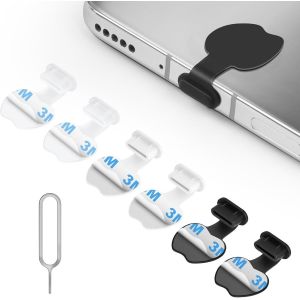 Kit Poussière De Téléphone, Silicone Pour Prise Adhésive Lot De 6 Caches Anti-Poussière Type C, Avec Aiguille Coincée Compatible Pour Téléphone Tablette À Port Type C(Noir + Blanc+Transparent) - Neuf