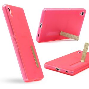 KAL-&reg; Clip Cover - Coque Avec Support | Samsung Galaxy A3 2016 | Tpu Souple Et L&eacute;ger Fuchsia Transparent | Housse Doux Back Case Stand Arri&egrave;re Mince - Neuf