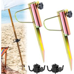 Ulteronixshop-Lot de 2 piquets de parasol avec crochets - 20-35 mm - Convient pour la plage, l'herbe, le sable - Neuf