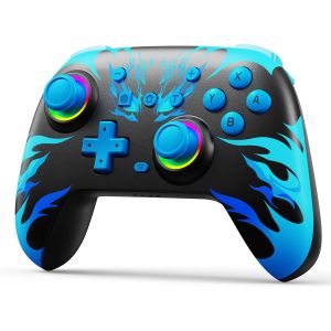 Shiba-Manette Sans Fil Compatibilité Avec Switch/Oled/Pc/Adroid/Ios, Manette Pro Controller Avec Blue Flame Design Avec Hall Joyst[2 - Neuf