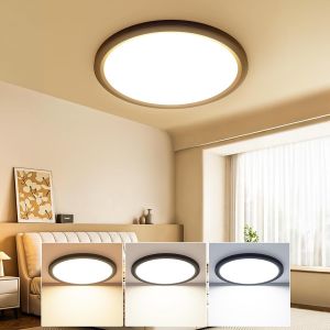KAL-Plafonnier Led, 18W 3000K 4000K 6500K Lampe Plafond Noir,2100Lm Ip44 Etanche Plafonnier Salle De Bain, Luminaire Plafonnier Rond Pour Chambre,Salon,Couloir, Garage, Cuisine, Balcon - Neuf