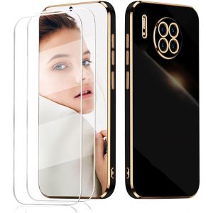 Kal-Coque Pour Huawei Nova 8i / Honor 50 Lite Avec 2x Protection Écran En Verre Trempé, Absorption De Choc Housse Tpu Coque(Noir) - Neuf
