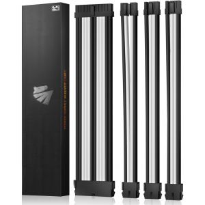 Extension de c&acirc;ble PSU,Kit de c&acirc;bles gain&eacute;s pour GPU/CPU,Rallonge de c&acirc;ble d'alimentation 16AWG avec Peignes de c&acirc;ble,24PIN/(6+2) PIN/(4+4) PIN,30CM,Noir+Blanc - Neuf