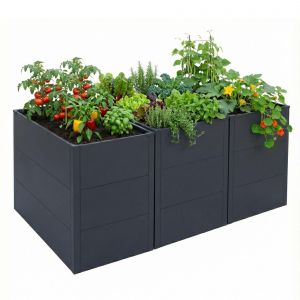 Lot De 3 Jardini&egrave;res Sur Pied Hwc-P64, Jardini&egrave;res Sur Pied En M&eacute;tal Pour L&eacute;gumes/Plantes, Bacs &Agrave; Fleurs, Pots De Fleurs En Acier 77 X 150 X 100 CmAnthracite - Neuf