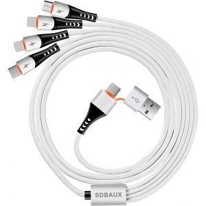 Thef-3a/1.2m Multi 6 En 1 Câble Chargeur, Usb A/Usb C Vers Câble 4 En 1 Charge Rapide, Avec 2 Ip/Micro/Type-C Ports, Pour Ios Téléphone, Android Galaxy, Lg, Sony, Moto, Hoor View, Xiaomi, Oneplus - Neuf