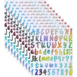 10 Feuille D'autocollants De Chiffres De L'alphabet Autocollants D'étiquettes Auto-Adhésives En Pvc Autocollants De Lettres Majuscules Colorées Scrapbooking Kit De Lettres De Chiffres - Neuf