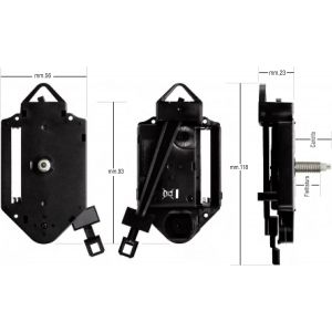 TZF-Mécanisme horloge pendule avec canot de hauteur 16 mm, aiguilles en plastique noires. Kit pour réparation, remplacement ou réalisation d'horloges pendule murale. - Neuf