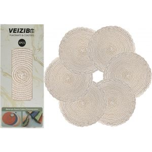 Eryi-Lot De 6 Sets Table Dessous Tapis, Tapis Tissé Résistant À La Chaleurtapis De Salle À Manger En Dentellelavable Antidérapant Rond Table Pad Euro Tissé À La Main (Milk-Coffee, 35cm) - Neuf