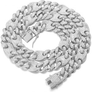 Kal-Gold Chain For Men Iced Out,13mm Men's Coffee Bean Cuban Link Chain Miami 18k Real Gold Plated/Platinum White Gold Finish Choker Necklace Bracelet,Full Cz Diamond Cut Prong Set With Giftbox - Neuf