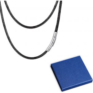 Kal-Cordon De Collier En Cuir, 3 Mm De Largeur Collier Porte-Anneau Cha&icirc;ne Corde Collier En Cuir Pour Hommes Collier Noir Colliers Pour Hommes - Neuf