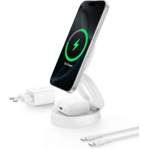 Boostcharge Chargeur 2-En-1 Aimant&eacute; Et Pliable, Station De Recharge Compatible Magsafe, Certifi&eacute; Qi2, 15 W, Pour Iphone 17, Iphone Air, Airpods, Pixelsnap, Adaptateur 30 W Inclus - Blanc - Neuf