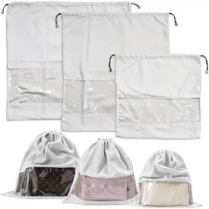 KALANKA-Lot de 3 sacs &agrave; poussi&egrave;re pour sacs &agrave; main et sacs &agrave; main, sac de protection en velours avec cordon de serrage et fen&ecirc;tre transparente, sacs &agrave; main &agrave; chaussures, sacs &agrave; main pour rangement - Neuf