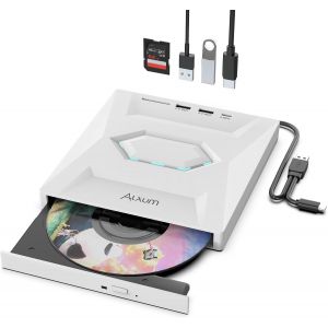 Lecteur CD Externe pour PC- USB 3.0 Lecteur DVD Portable avec Lecteur de Carte SD/TF et Ports,Lecteur DVD Externe USB C pour PC,Desktop,MacBook,Windows,Linux,Mac OS,Vista - Neuf
