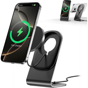 THEF-Chargeur Mag Safe Chargeur sans Fil Chargeur mag-Safe avec Support pour iPhone 16/15/14/13/12/Xs/X/Xr/8 Série et Air Pods 4/3/2/Pro (Noir) - Neuf