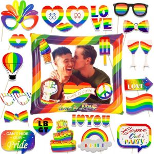 27pcs Accessoires De Photobooth Et Cadres Photo Gonflables De Rainbow Lgbtq,Masques Faciaux Photobooth Fête De Rainbow Lgbtq Diy Photo Booth Props Pour Décoration De Rainbow Lgbtq,Fournitures - Neuf