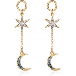 Kal-Boucle D'oreille Étoile Et Lune Femme Gold Boucles D'oreilles Pendantes Asymétriques Lune Etoile Hypoallergénique Boucles D'oreilles Zirconium Lune Et Étoile Boucles D'oreilles - Neuf