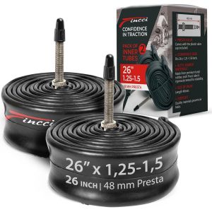 Chambre A Air 26 Pouces-Paire Chambres &Agrave; Air Vtt 26 X 1.25-1.50 Pouces De Valve Presta Schrader 48 Mm Pour Route Slick Bici,Bicyclette,Electricity V&eacute;lo-Un Paquet De 2 Accessoire.[O432] - Neuf