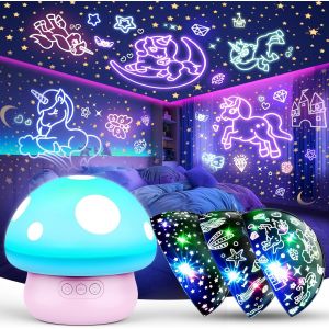 Veilleuse Enfant Champignon Licorne - Lampe Projection &Eacute;toile Pour B&eacute;b&eacute; - Cadeau Fille Et Gar&ccedil;on 2-10 Ans - Jouet No&euml;l - Neuf