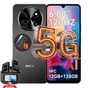 Oscal TIGER 8 Smartphone Portable D&eacute;bloqu&eacute; 5G 6,88 pouces 12Go+128Go/SD 2To 5000mAh Android 15 NFC Dual SIM GPS Noir avec Airbuds12 - Neuf