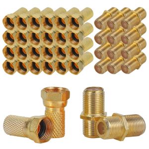 24 Pi&egrave;ces Prise F 6,5-7 mm + 12 connecteurs coupleur F femelle &agrave; femelle, connecteur de c&acirc;ble Coaxial pour antennes TV SAT - Neuf