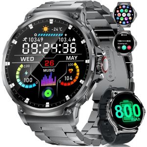 Montre Connectée Homme Avec 800 Mah Grande Batterie 1,85¿ Hd Cadran Rond Bluetooth Appels Smartwatch Homme Pour Ios Android,Pedometro,Calorie,100+ Modes Sport,Cadran Diy,Argenté Acier - Neuf