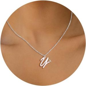 Kal-Collier Lettre Initiale Femme Argent Or Initiale A-Z Coeur Pendentif Collier Acier Inoxydable Personnalisé Nom Collier Longueurs Ajustable 45+5cm Cadeau Personnalisé Femme - Neuf