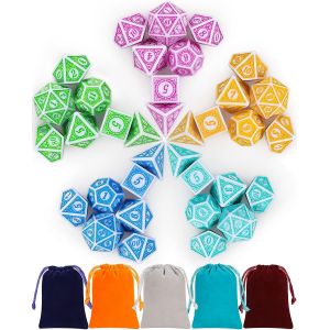 Chenquansarl-Dnd Lot De 5 X 7 D&eacute;s (35 Pi&egrave;ces) De D&eacute;s Poly&eacute;driques Vintage Pour Jeux De Table Dungeon And Dragons Mtg Rpg Dnd D4 D6 D8 D10 D% D12 D20 - Neuf